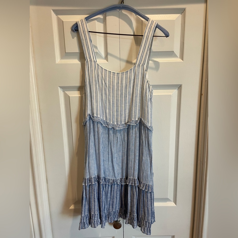 Blue and White Striped Sleeveless Dress